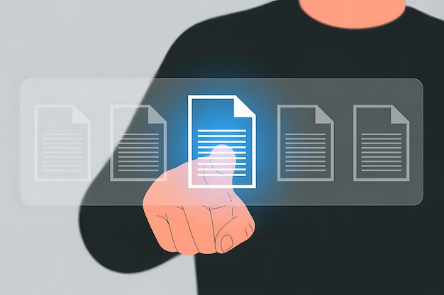 Photo selecting digital documents on a virtual interface