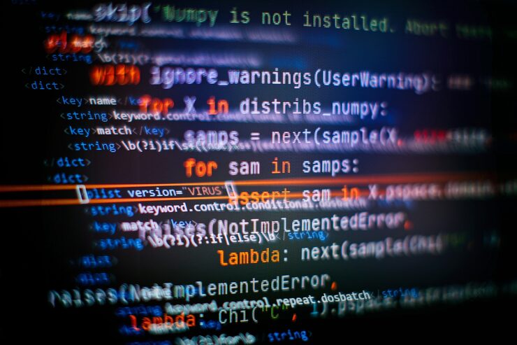 SEO optimization. Modern tech. PHP syntax highlighted. Writing programming functions on laptop. Big data and Internet of things trend.