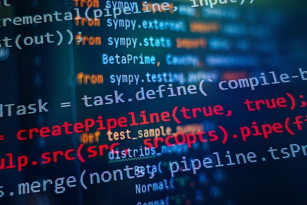 Photo seo optimization. modern tech. php syntax highlighted. writing programming functions on laptop. big data and internet of things trend.