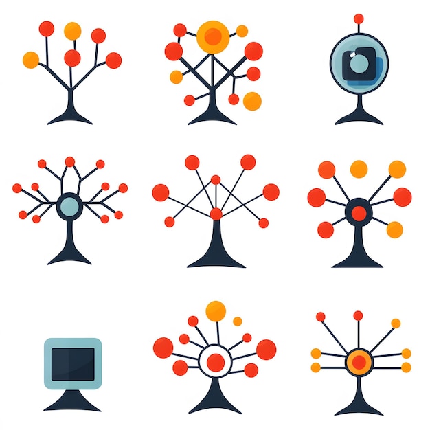 Photo a set of connection icons featuring visuals of linked nodes data paths and network integration includes elements for illustrating connectivity communication channels and digital networks for