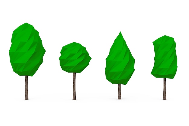 Photo set of low polygons trees on a white background. 3d rendering