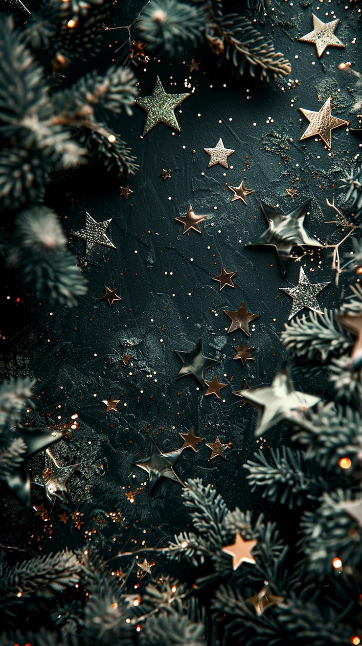 Photo silver sparkling stars on an elegant dark background