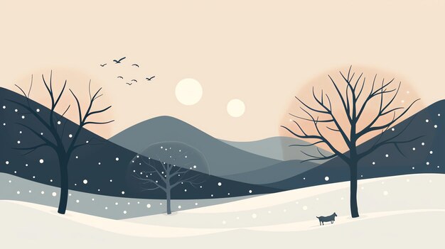 Photo simple winter landscape with a lone goat bare trees and snow