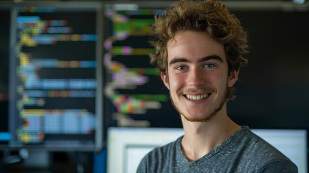 Photo a smiling young male programmer