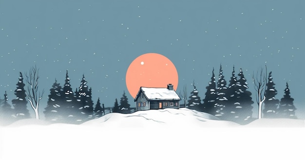 Photo snowy scene with a house and trees in the background generative ai