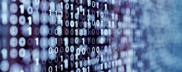 Photo soft focus blue binary code abstract technology background for programming machine learning digital security information networks big data computer system analysis