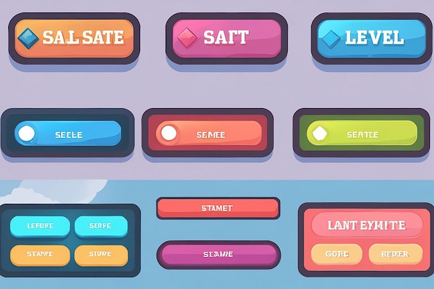 Photo soft style game ui vector set select level and level start popup button with editable text effect