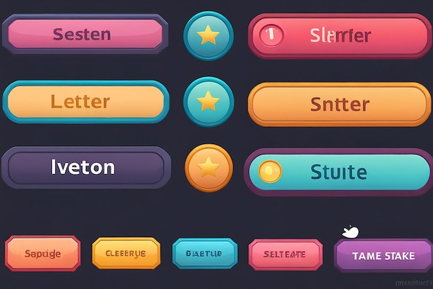 Photo soft style game ui vector set select level and level start popup button with editable text effect