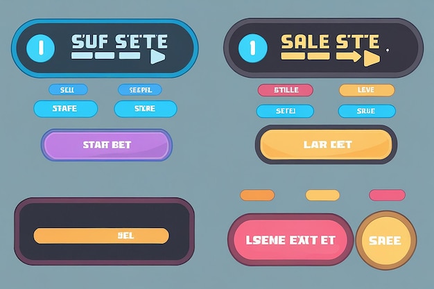 Photo soft style game ui vector set select level and level start popup button with editable text effect