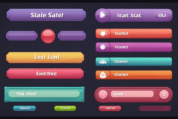 Photo soft style game ui vector set select level and level start popup button with editable text effect
