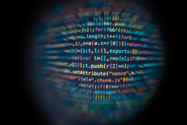 Photo software developer code abstract computer script code software developer code programming screen