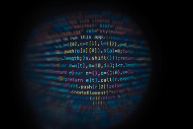 Photo software developer code abstract computer script code software developer code programming screen