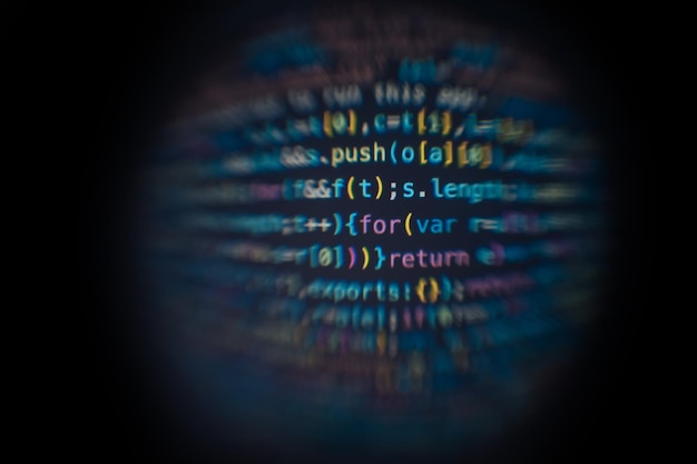 Photo software developer code abstract computer script code software developer code programming screen