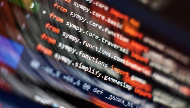 Photo software developer programming code abstract computer script code selective focus