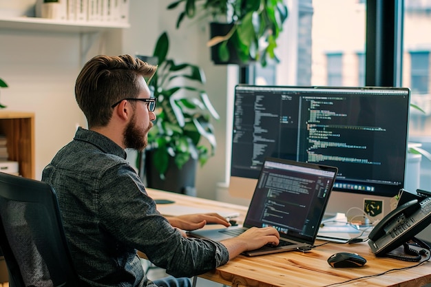 Photo software developing programming and coding technologies website design cyber space concept