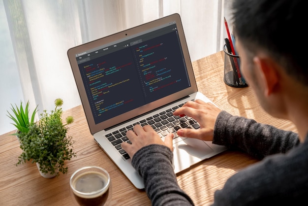 Photo software development programming on computer screen for modish application