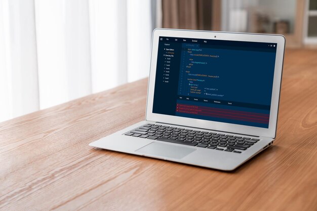 Photo software development programming on computer screen for modish application