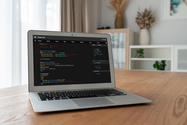 Photo software development programming on computer screen for modish application