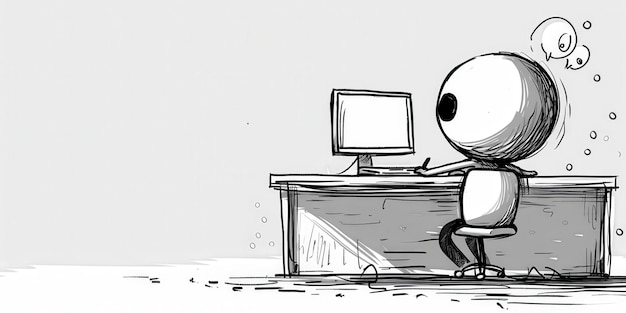 Photo stick figure working on computer