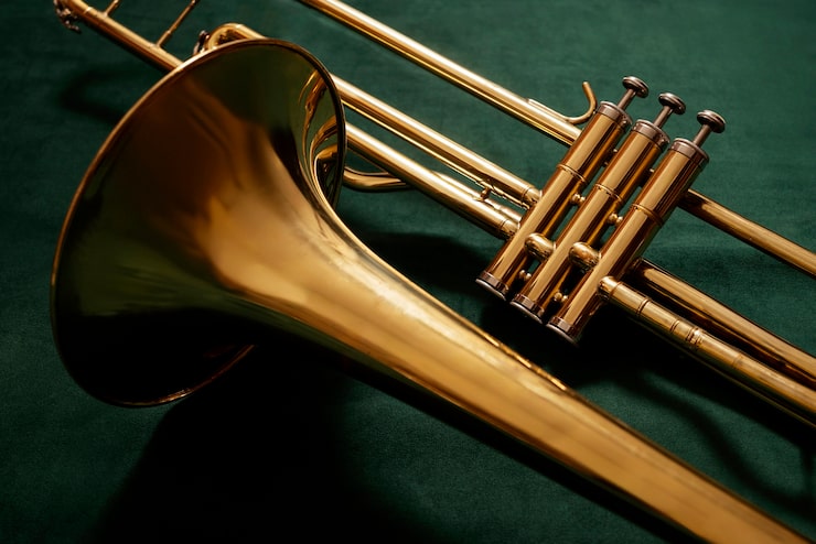 Still life of wind instrument for world music day