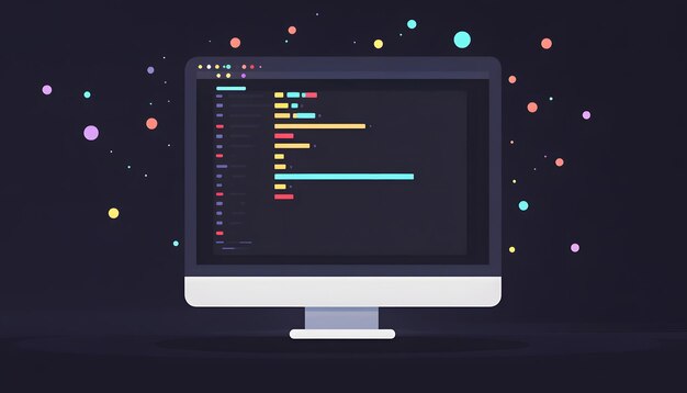 Photo a stylish computer screen displaying colorful code on a dark background illustrating modern programming and tech themes
