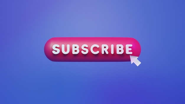 Photo subscribe button on blue background 3d rendering