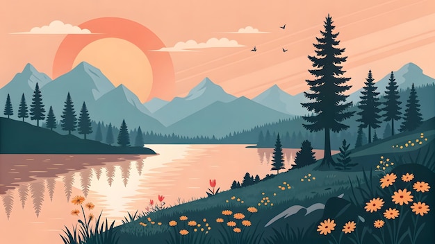 Photo sunset over the lake a serene landscape