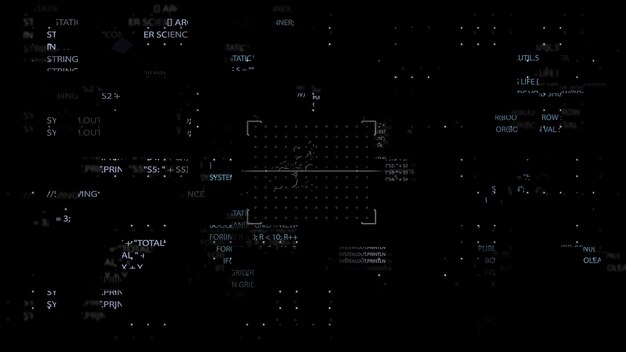 Photo system scanning computer code with futuristic interface displaying programming terms