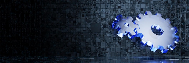 team work metal gear on a technological background software operation hardware operation program algorithm interaction between processes processes in the system 3d render