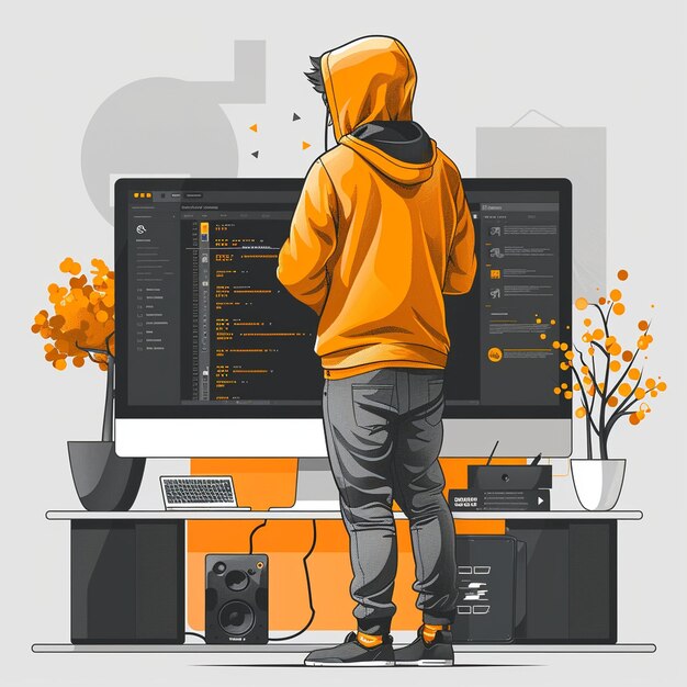 Photo tech startup founder system administrator in a minimal drawing