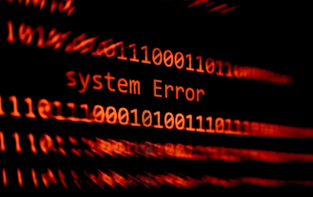 Photo technology binary code number data alert system error message on display screen