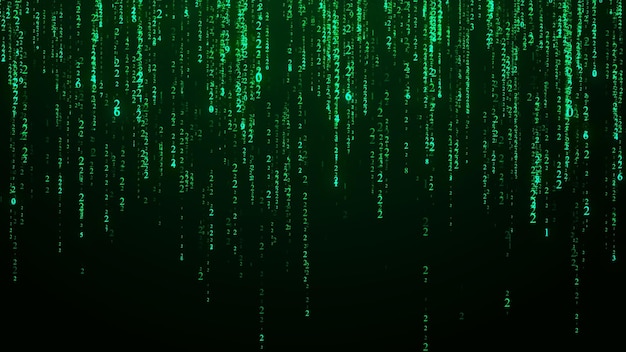 Photo technology binary code random falling digits on screen hacked software matrix sciense background big data analytics 3d rendering