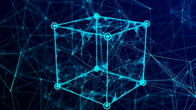 Photo technology block chain network connection big data visualization cyber security background cube consisting of block 3d rendering