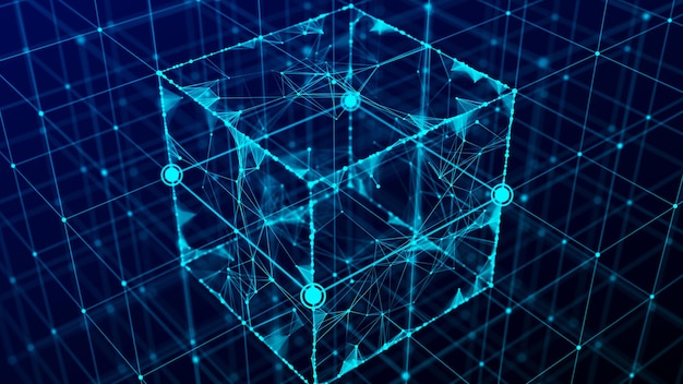 Photo technology block chain network connection big data visualization cyber security background cube consisting of block 3d rendering