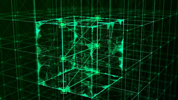 Photo technology block chain network connection big data visualization cyber security background cube consisting of block 3d rendering