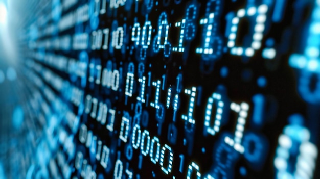 Photo technology digit binary computer and blue coding data internet abstract with background information network program