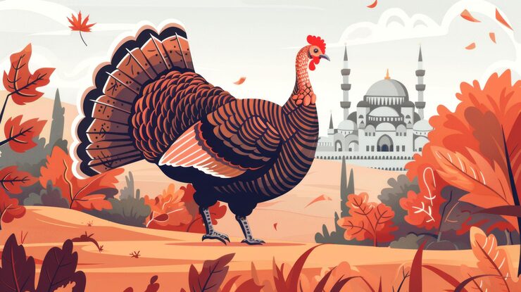 Photo thanksgiving turkey with mosque in background