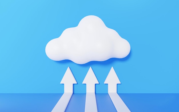 Photo three arrow transfer information on cloud data storage with blue background hosting technology concept 3d render illustration