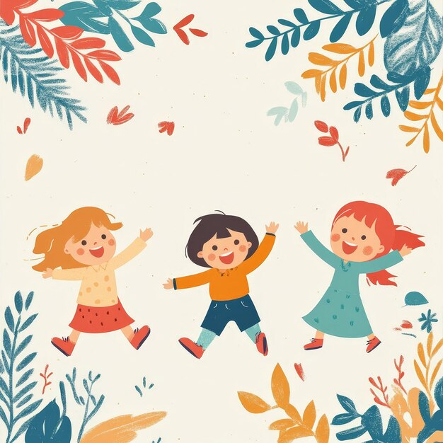 Photo three children are playing in a field of flowers