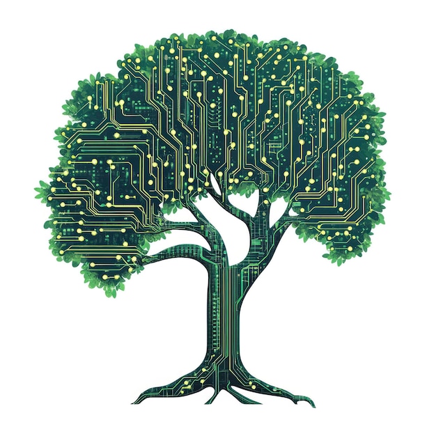 Photo tree with digital circuit roots