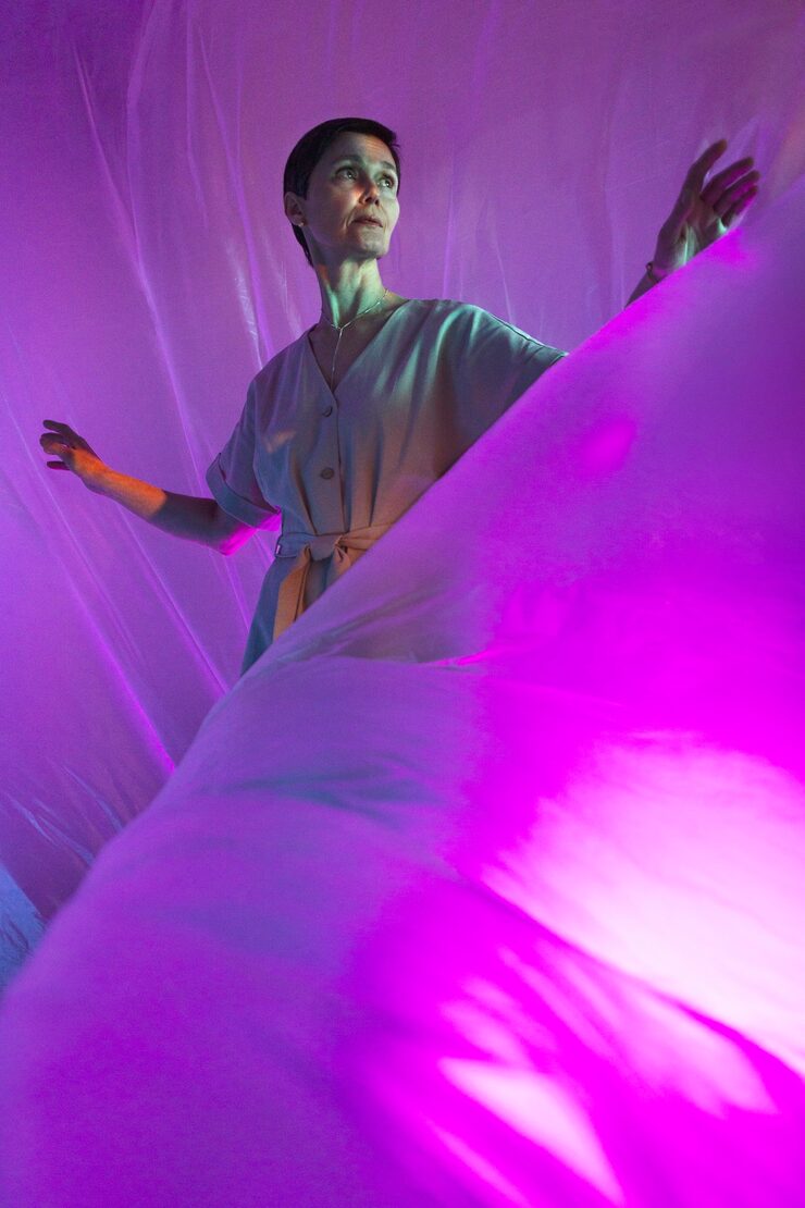 View of people in an immersive art exhibition