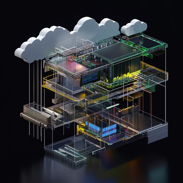 Photo visualization of a cloud security architecture for hybrid and multicloud environments