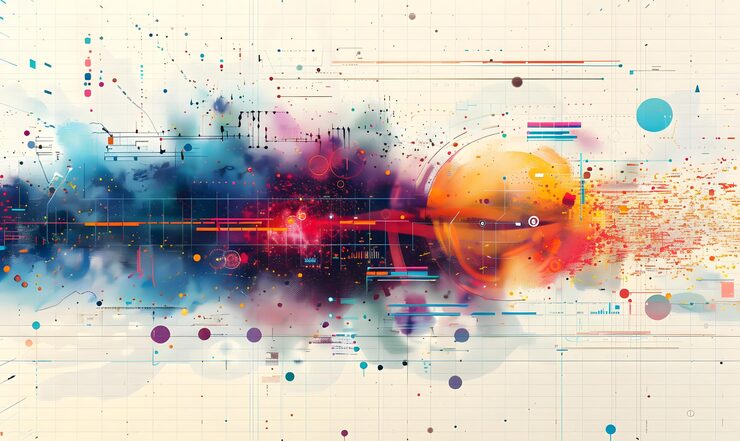 Visualization of data streams in a data network arranged in circular lines abstract background created with generative AI