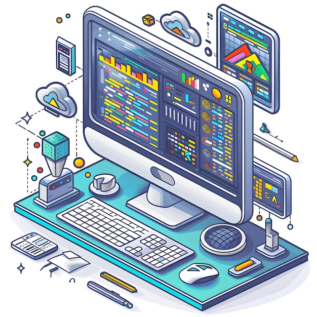 Photo a visually appealing 3d flat icon for programming interface and code analytics with ample copy space