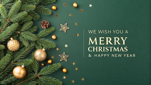 Photo we wish you a merry christmas and happy new year greeting background template