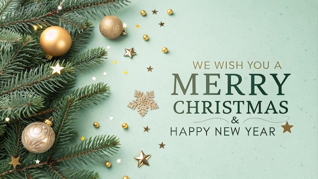 Photo we wish you a merry christmas and happy new year greeting background template