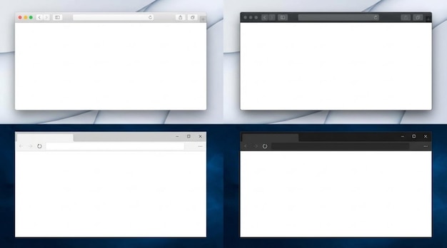 Photo web browser window mockups - light and dark themes