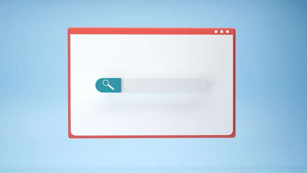 Photo web browser window with searching or finding button d rendering