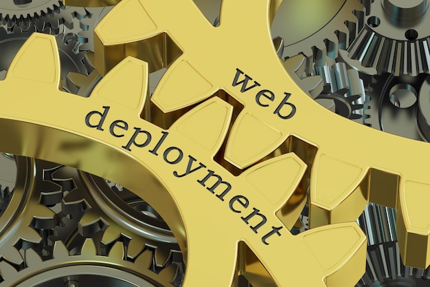Photo web deployment concept on the gearwheels 3d rendering
