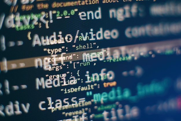 Photo web developing programming language for website coding mixed media background